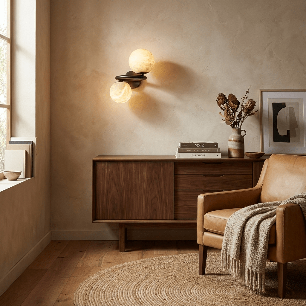 Two bollen albasten wandlamp