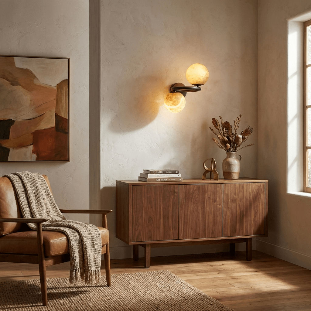 Two bollen albasten wandlamp