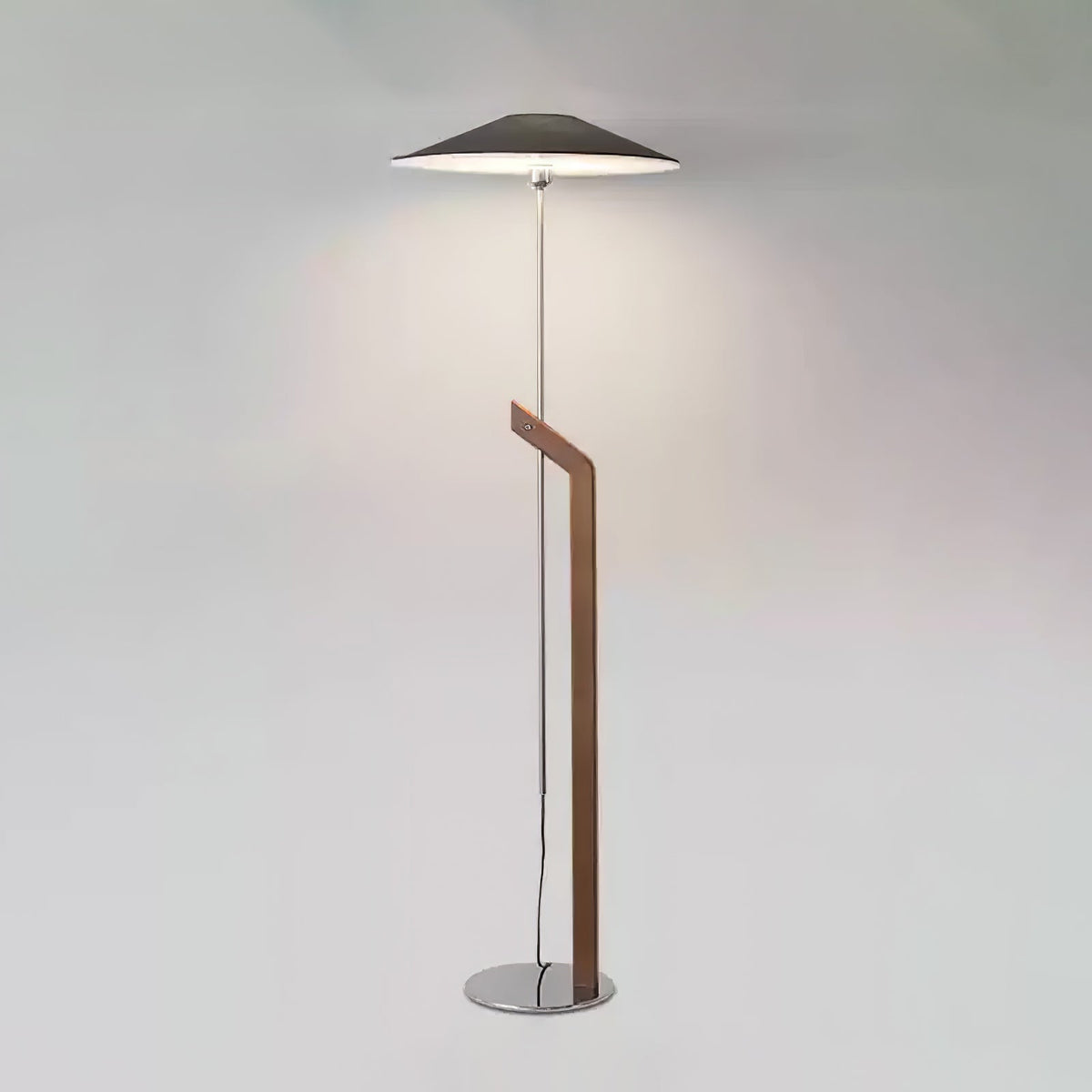 Lumorine Moderne vloerlamp met parapluhoofd in walnootkleur