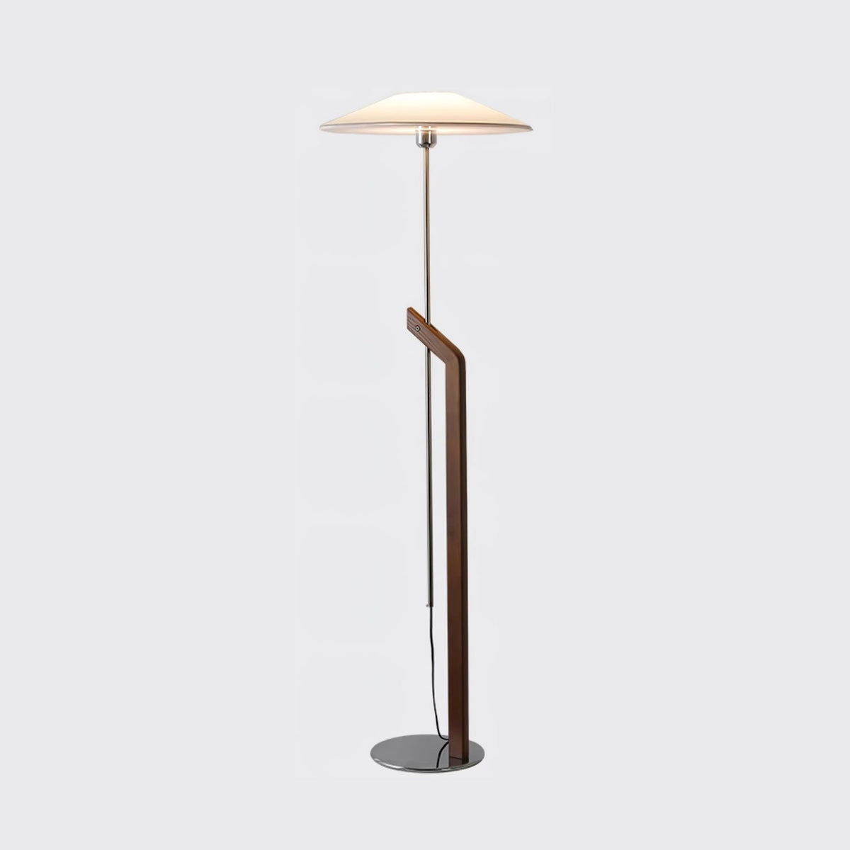 Lumorine Moderne vloerlamp met parapluhoofd in walnootkleur