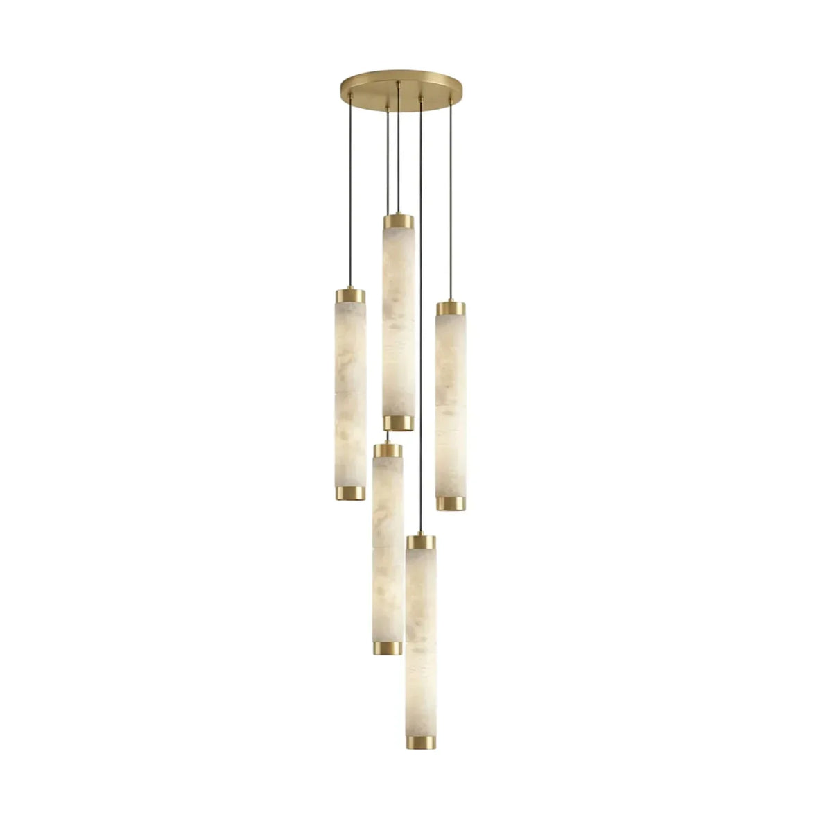 Lira cilindrische hanglamp van albast met goudkleurige afwerking