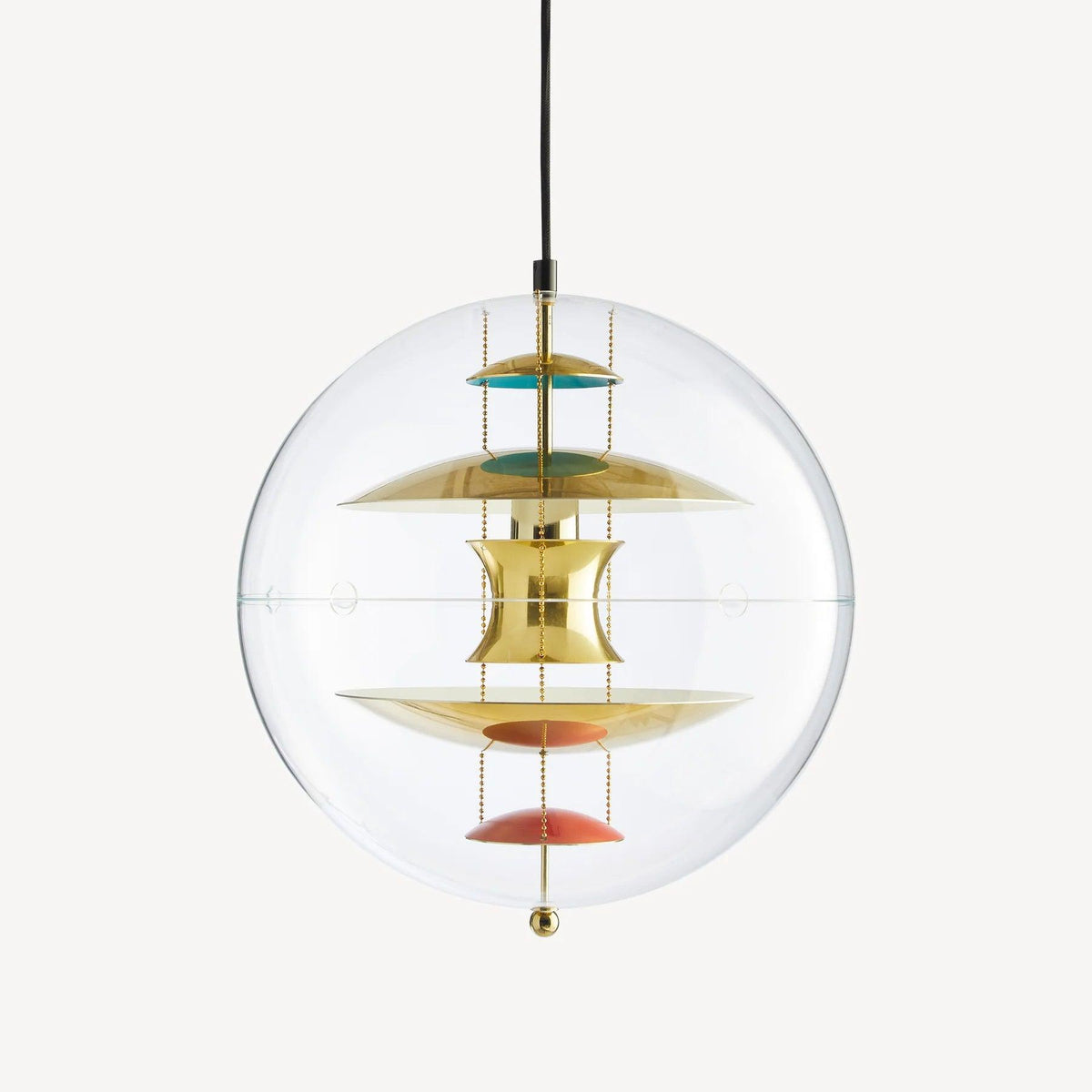 Moderne hanglamp met zwevende geometrische lagen, heldere bolvormige kap