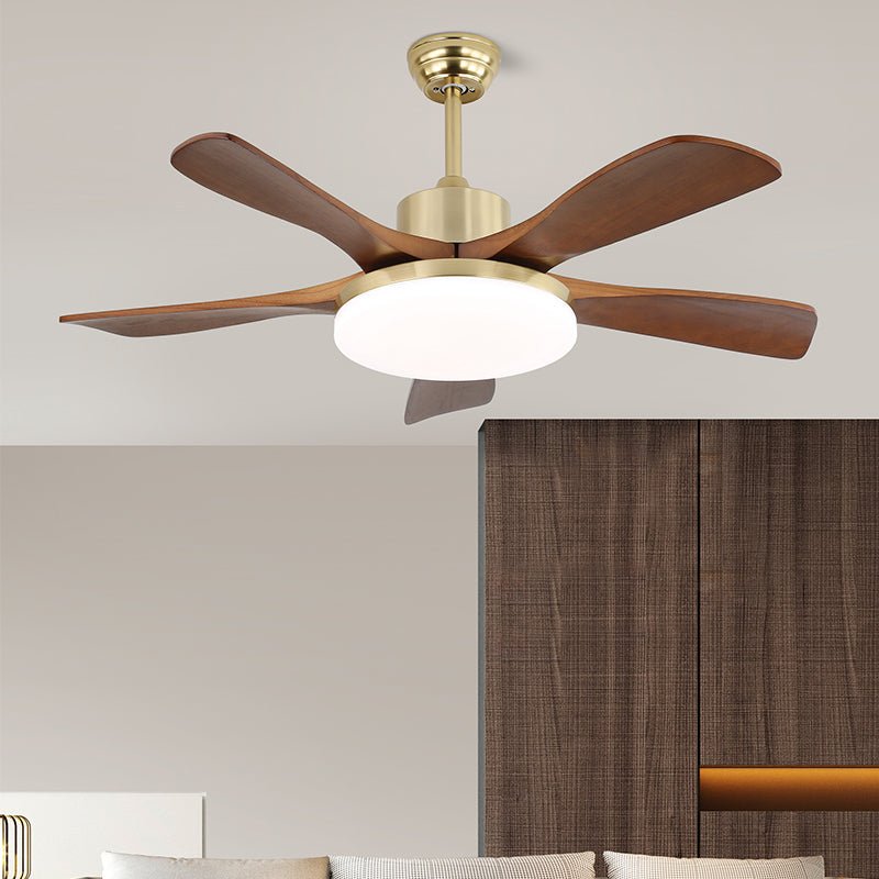Elveora Moderne plafondventilator met verlichting van messing en walnoothout