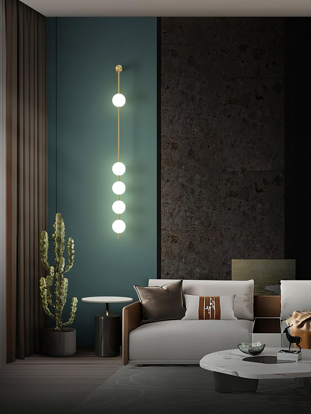 Soloiella wandlamp met verticale bollen van messing