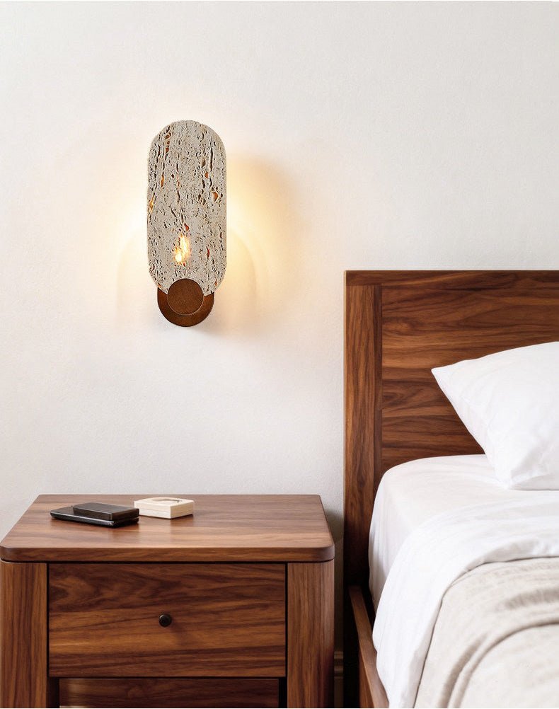 Sereneria wandlamp met Geel travertin en Walnootkleur