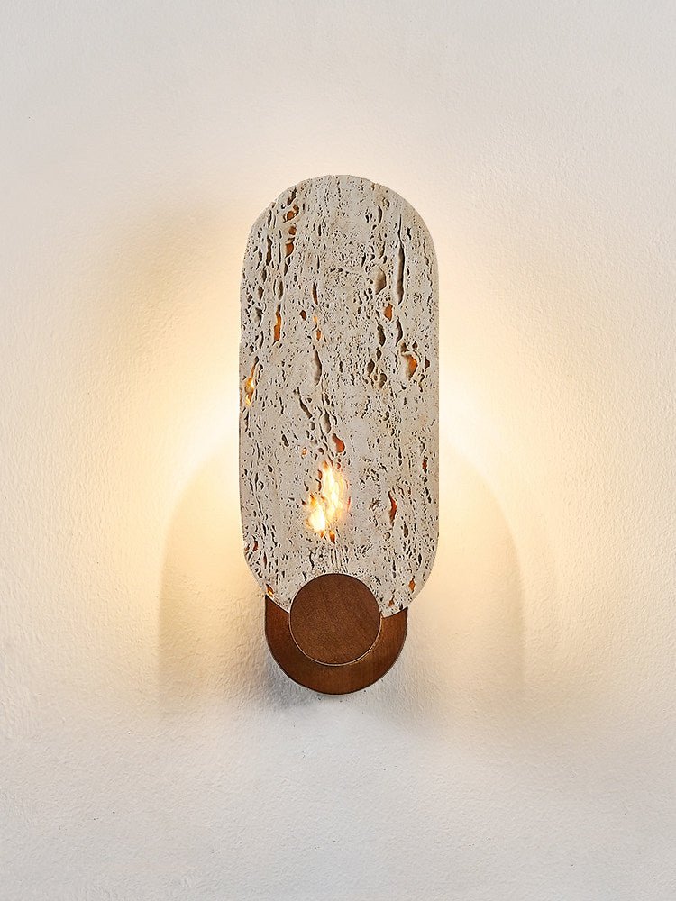 Sereneria wandlamp met Geel travertin en Walnootkleur
