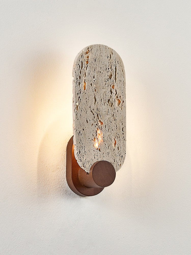 Sereneria wandlamp met Geel travertin en Walnootkleur