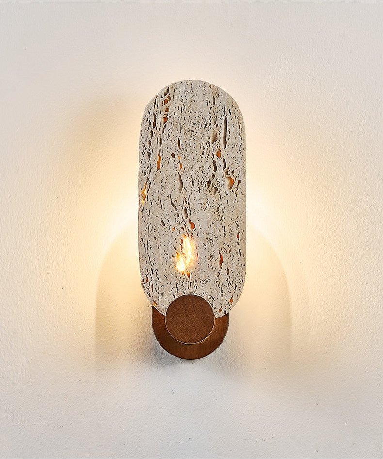 Sereneria wandlamp met Geel travertin en Walnootkleur
