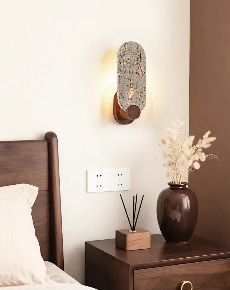 Sereneria wandlamp met Geel travertin en Walnootkleur