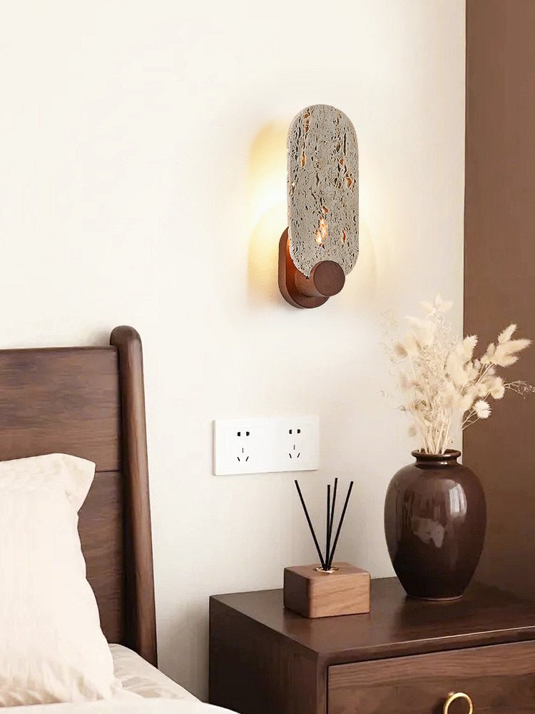 Sereneria wandlamp met Geel travertin en Walnootkleur