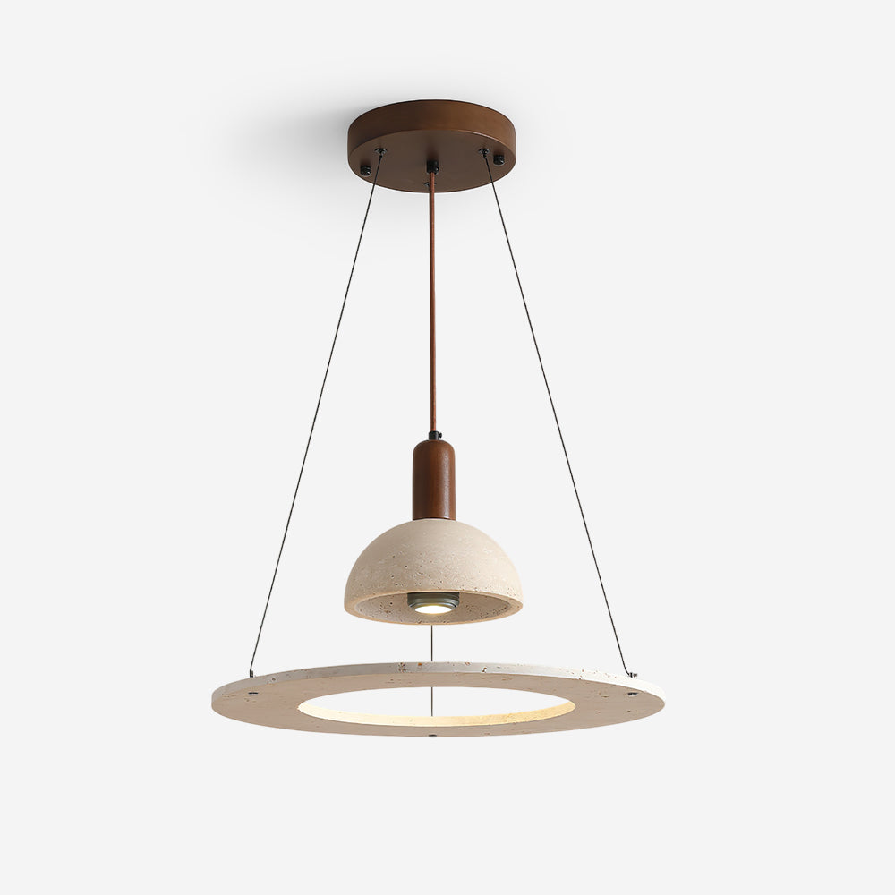 Valenise hanglamp met koepel en ring in travertin