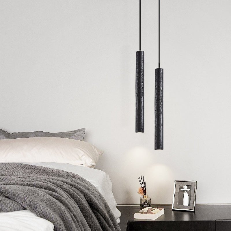 Fosb Slim Zwart travertin hanglamp met Buisvormige Behuizing