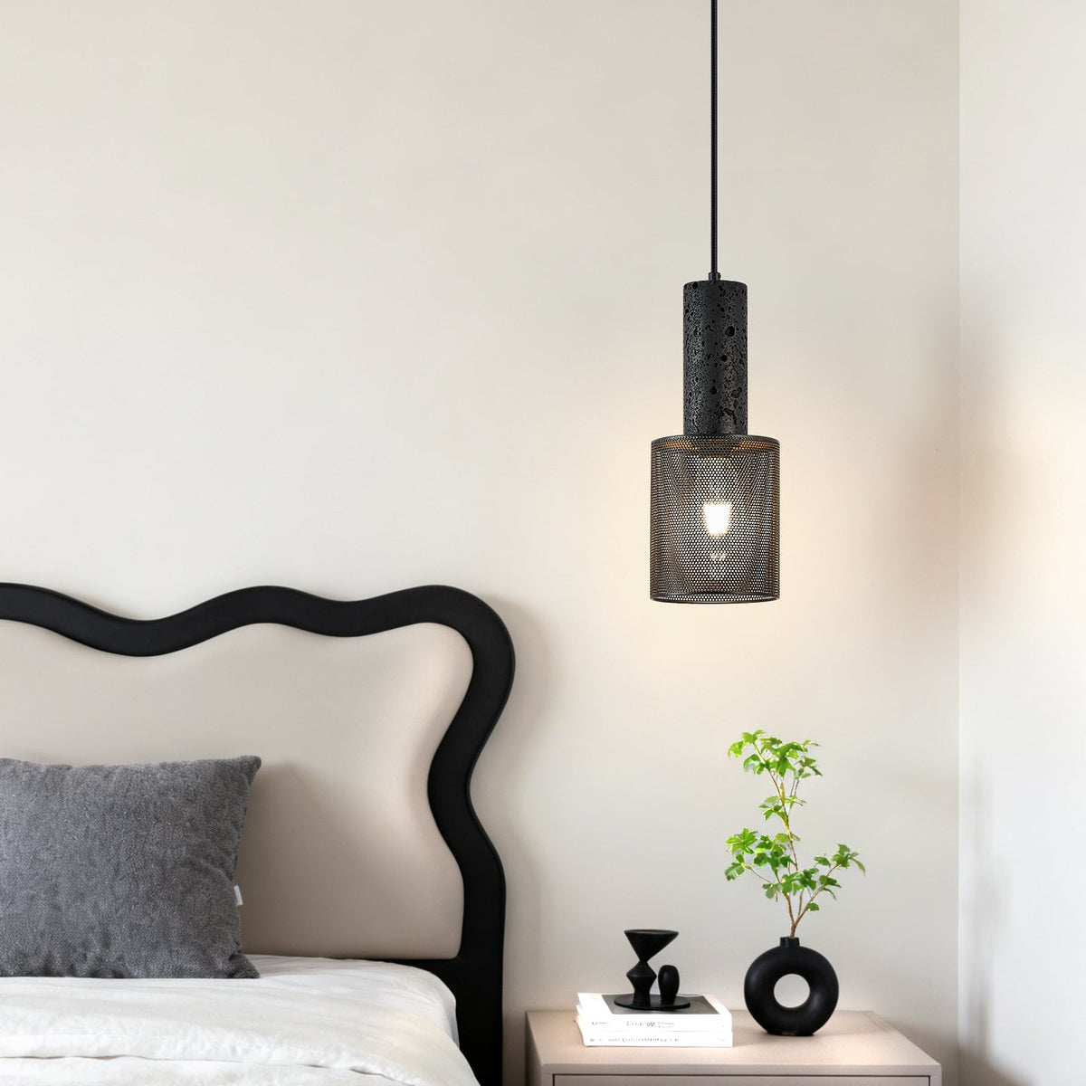 Mona Zwart travertin Metaal Mesh hanglamp