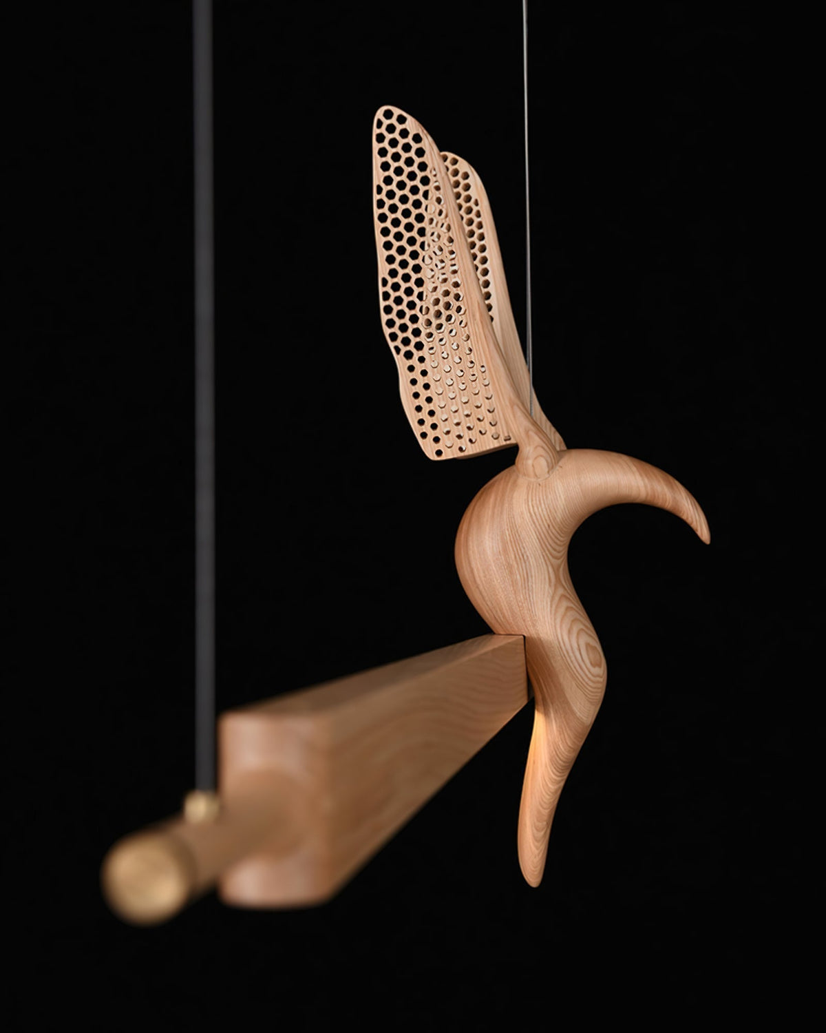 Varinisra sculpturale hanglamp van walnoothout