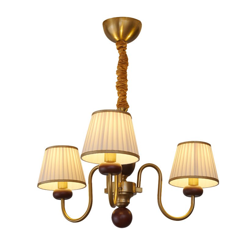 Erthaos Traditionele Elegante Kroonluchter met Plooistof en Hout