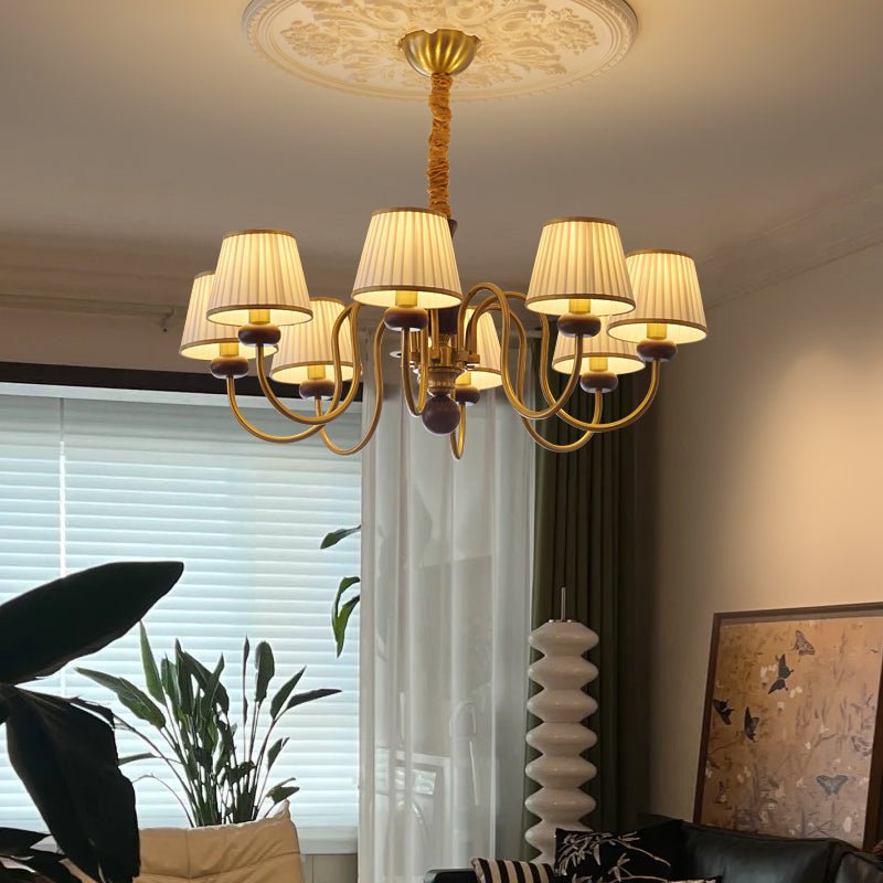 Erthaos Traditionele Elegante Kroonluchter met Plooistof en Hout