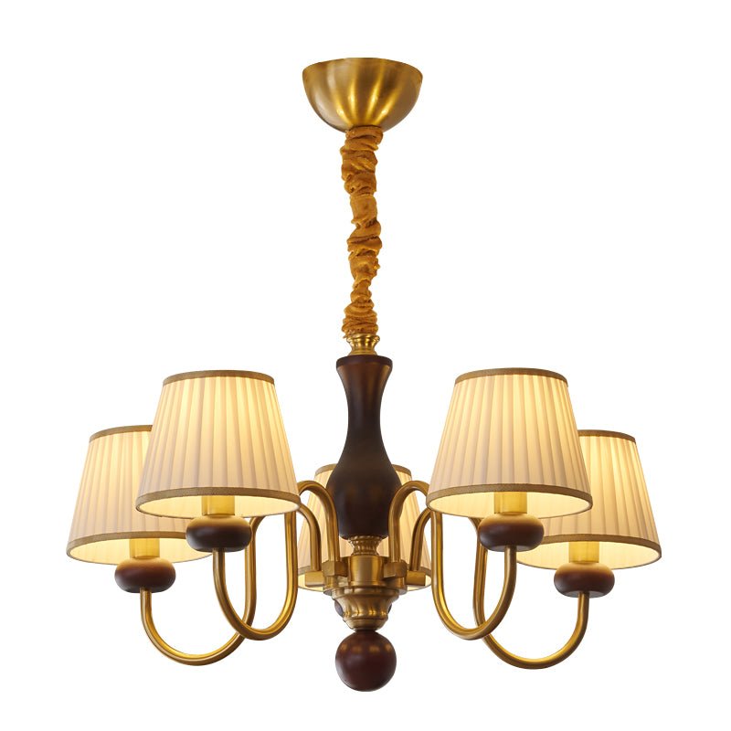 Erthaos Traditionele Elegante Kroonluchter met Plooistof en Hout