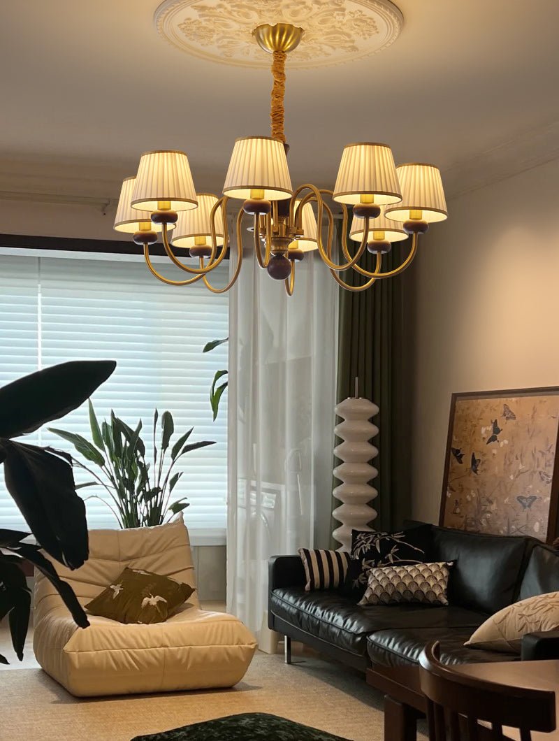 Erthaos Traditionele Elegante Kroonluchter met Plooistof en Hout