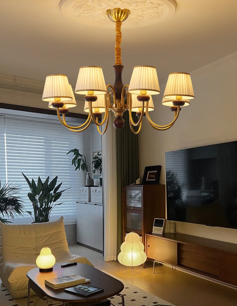 Erthaos Traditionele Elegante Kroonluchter met Plooistof en Hout