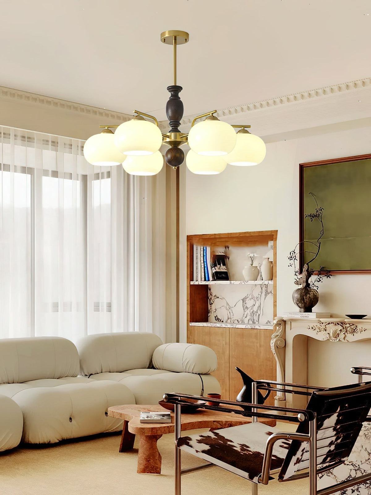 Elverora Kroonluchter Walnoot Beige Bolvormig