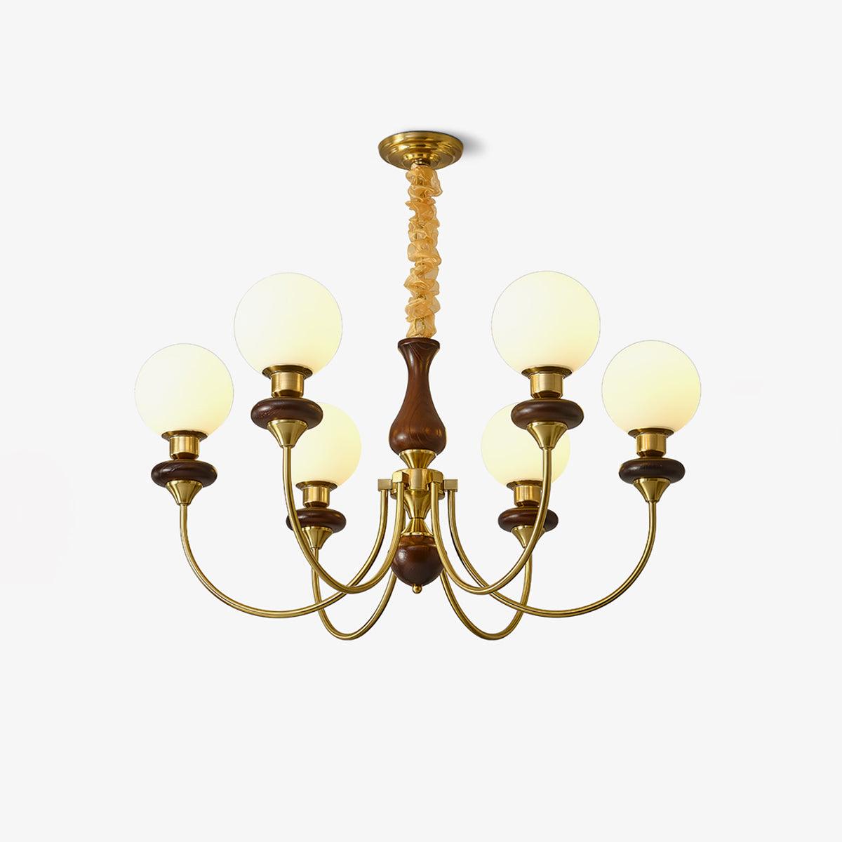 Rinoelle Kroonluchter Retro messing Walnoot glas