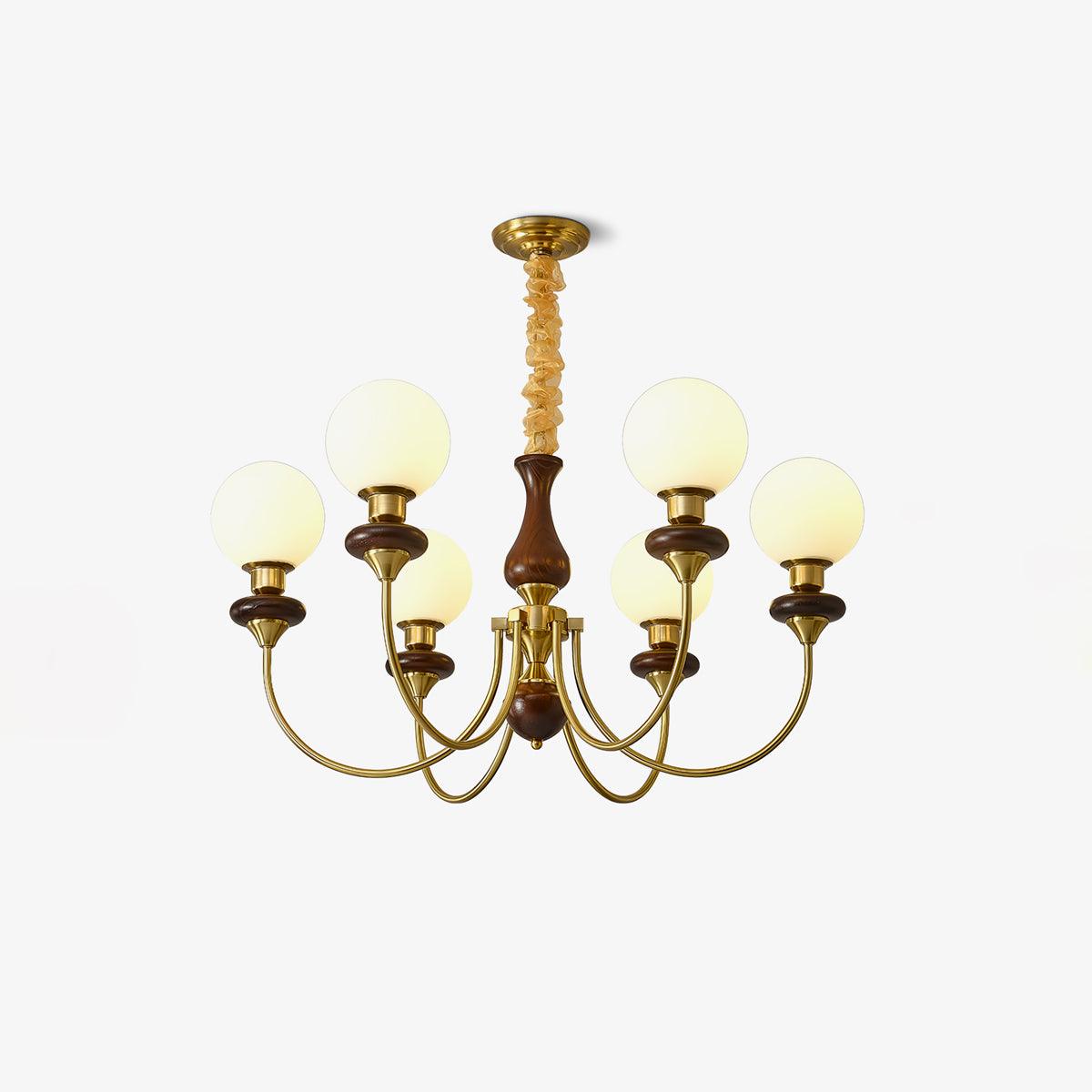 Rinoelle Kroonluchter Retro messing Walnoot glas