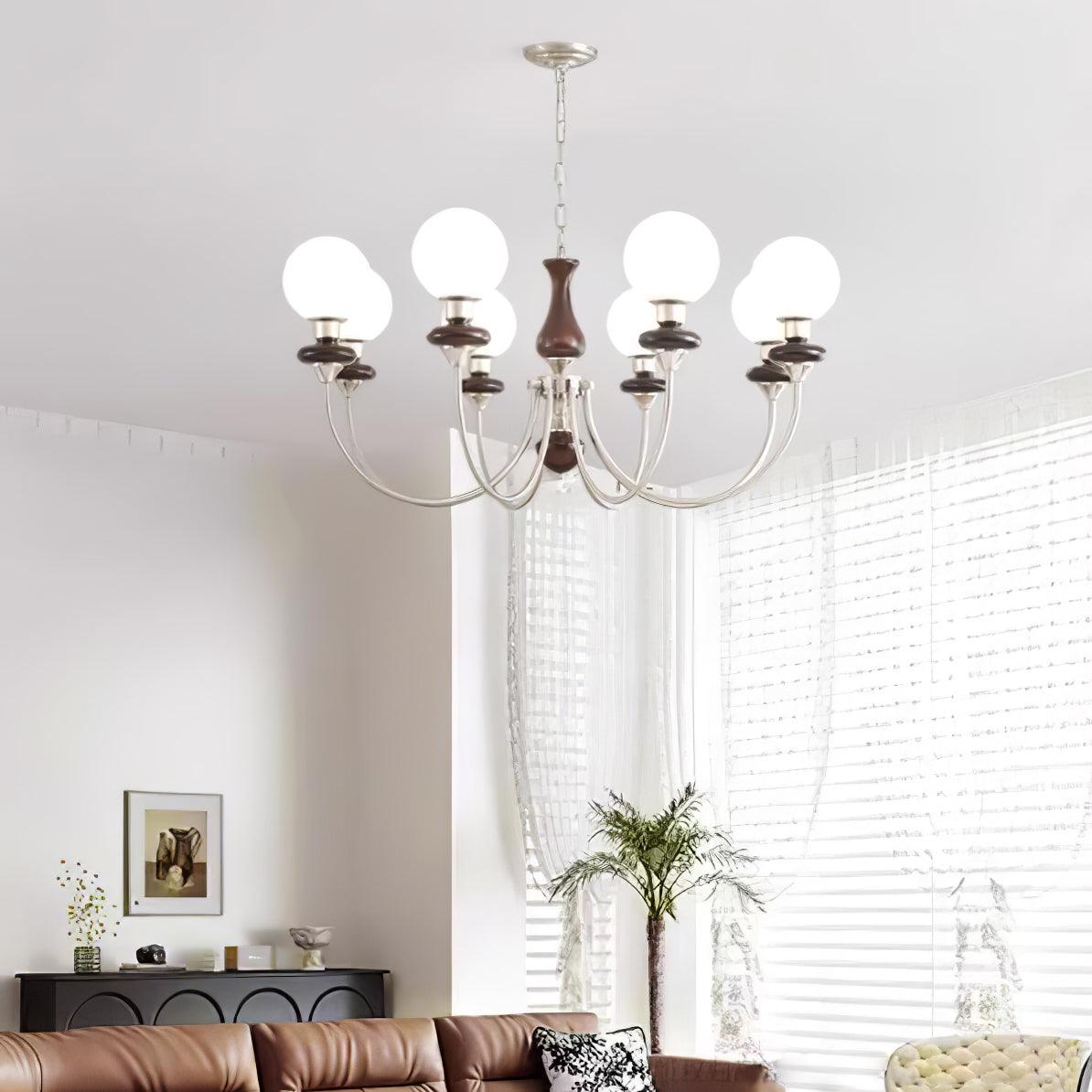 Rinoelle Kroonluchter Retro messing Walnoot glas