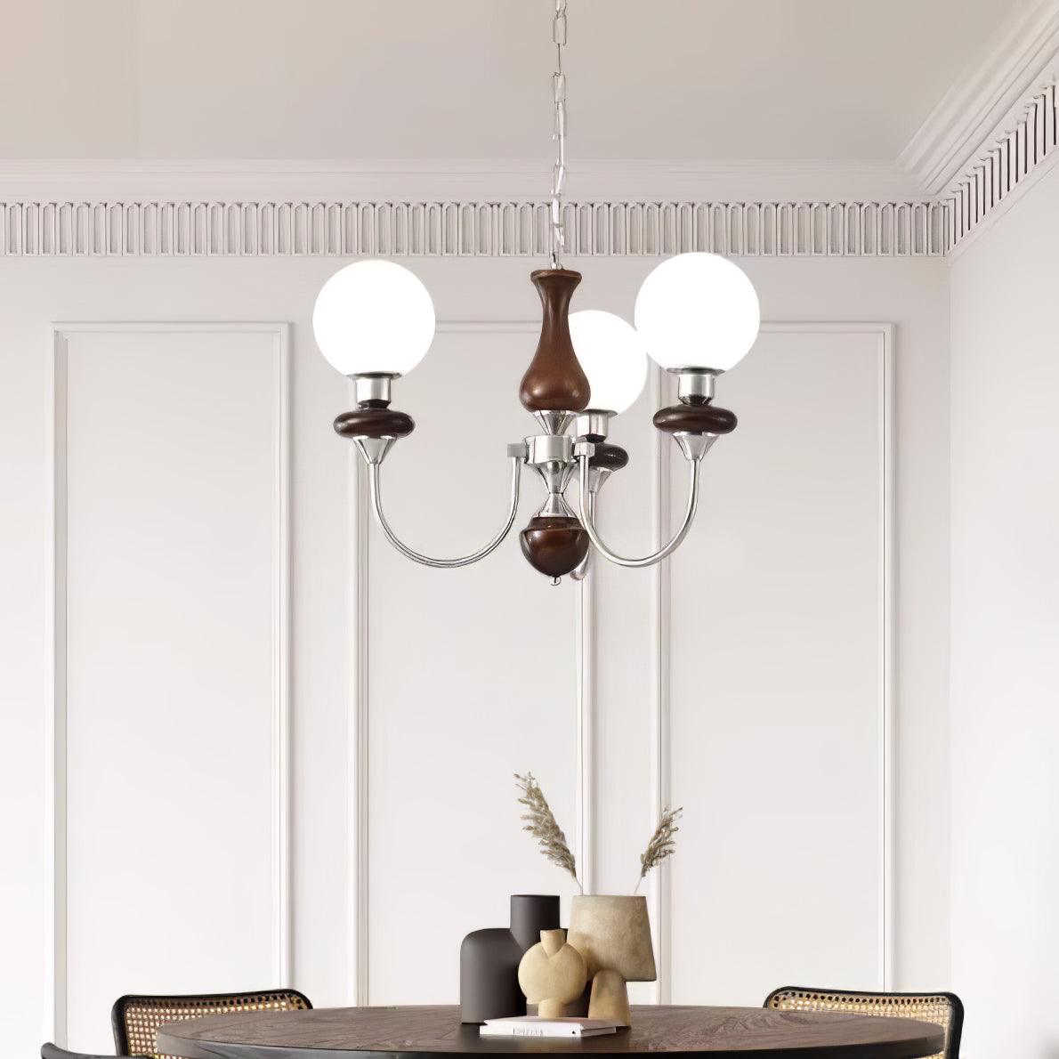 Rinoelle Kroonluchter Retro messing Walnoot glas
