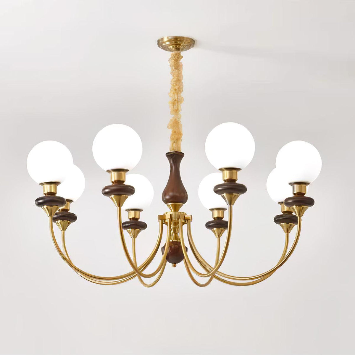 Rinoelle Kroonluchter Retro messing Walnoot glas