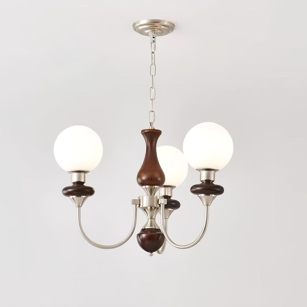 Rinoelle Kroonluchter Retro messing Walnoot glas
