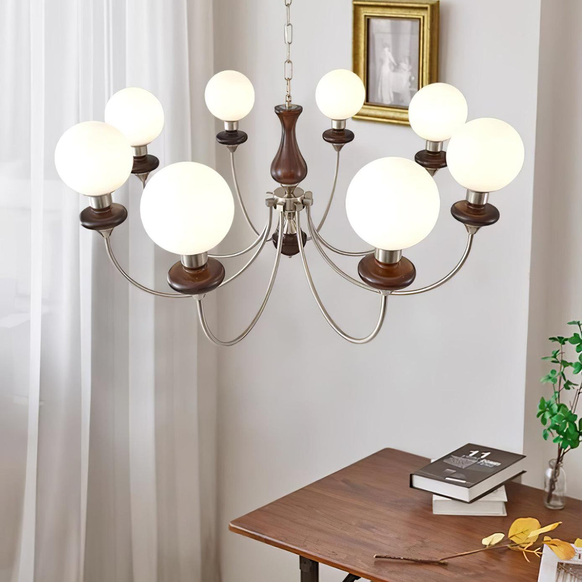 Rinoelle Kroonluchter Retro messing Walnoot glas