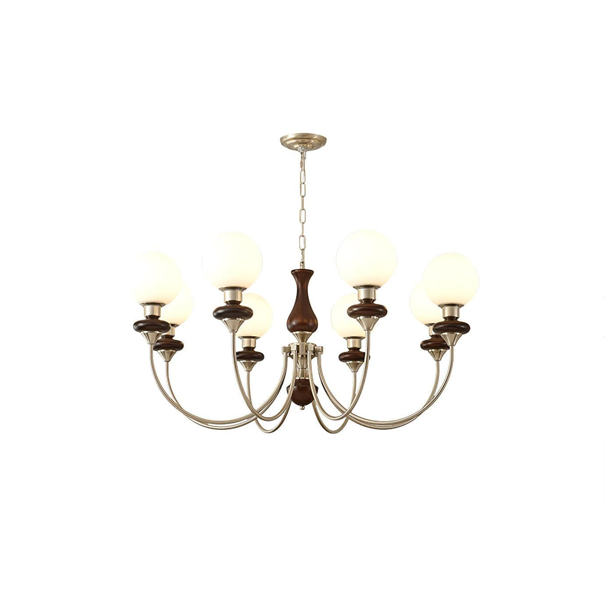 Rinoelle Kroonluchter Retro messing Walnoot glas