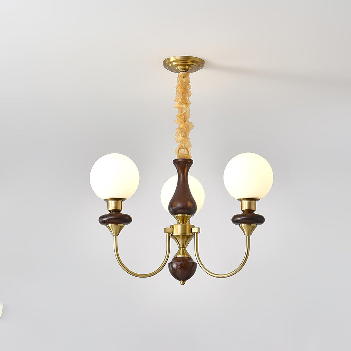 Rinoelle Kroonluchter Retro messing Walnoot glas