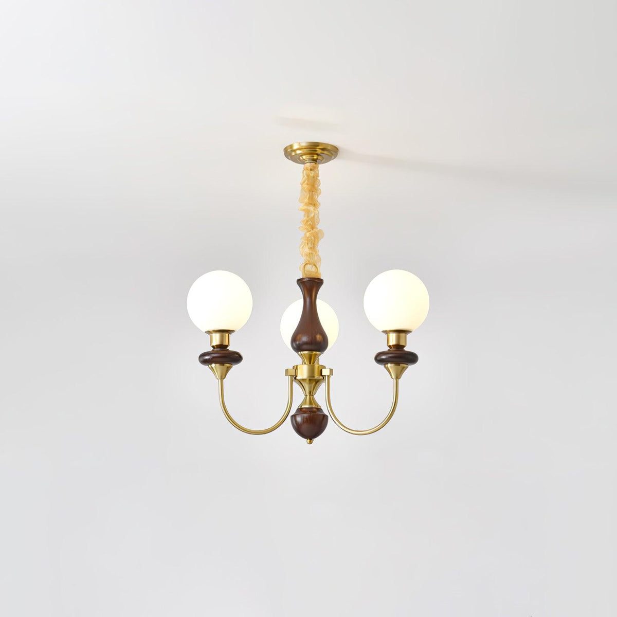 Rinoelle Kroonluchter Retro messing Walnoot glas