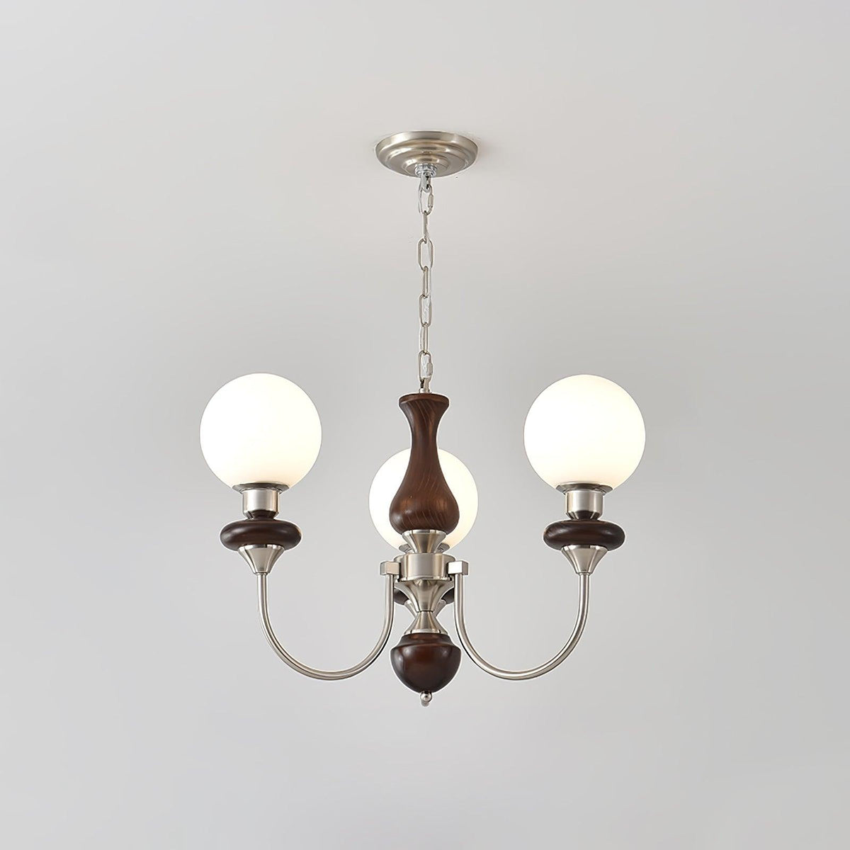 Rinoelle Kroonluchter Retro messing Walnoot glas
