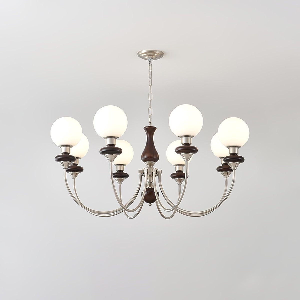 Rinoelle Kroonluchter Retro messing Walnoot glas