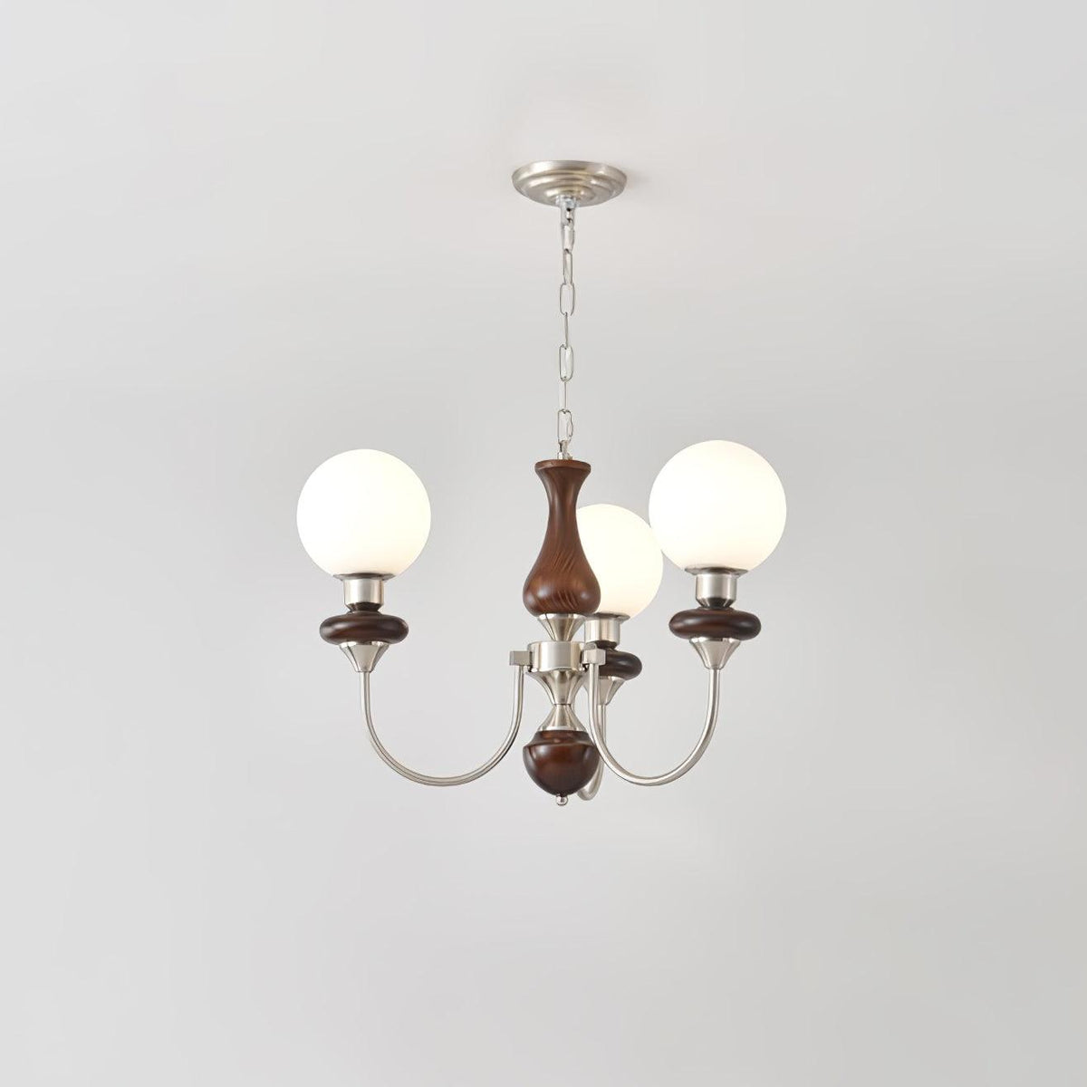 Rinoelle Kroonluchter Retro messing Walnoot glas