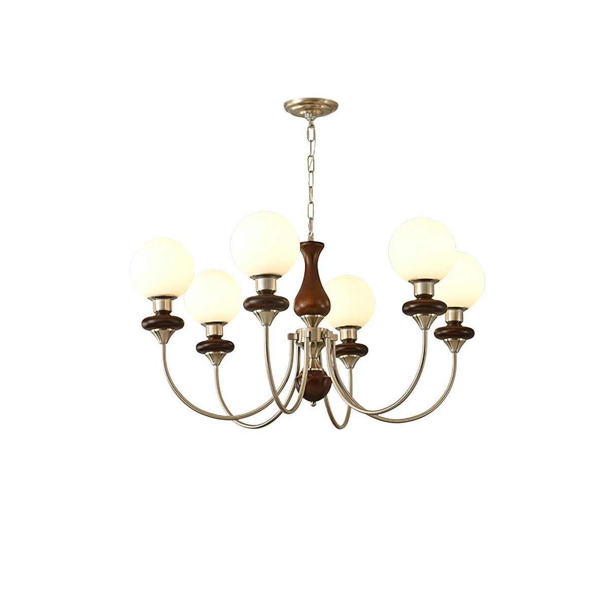 Rinoelle Kroonluchter Retro messing Walnoot glas