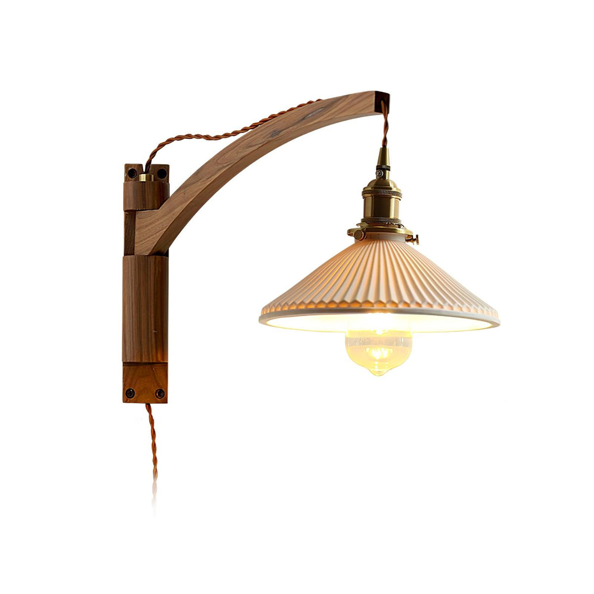Evin Noordse kunst Swing Arm wandlamp van walnoothout en keramiek