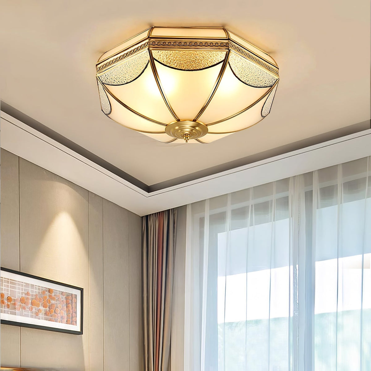 Ellaeara plafondlamp met messing en glas, domevorm