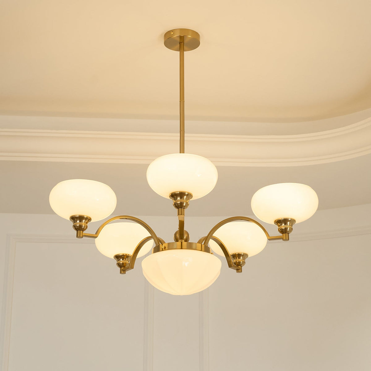 Veliniel kroonluchter Warre Satin Nickel glas IJzer
