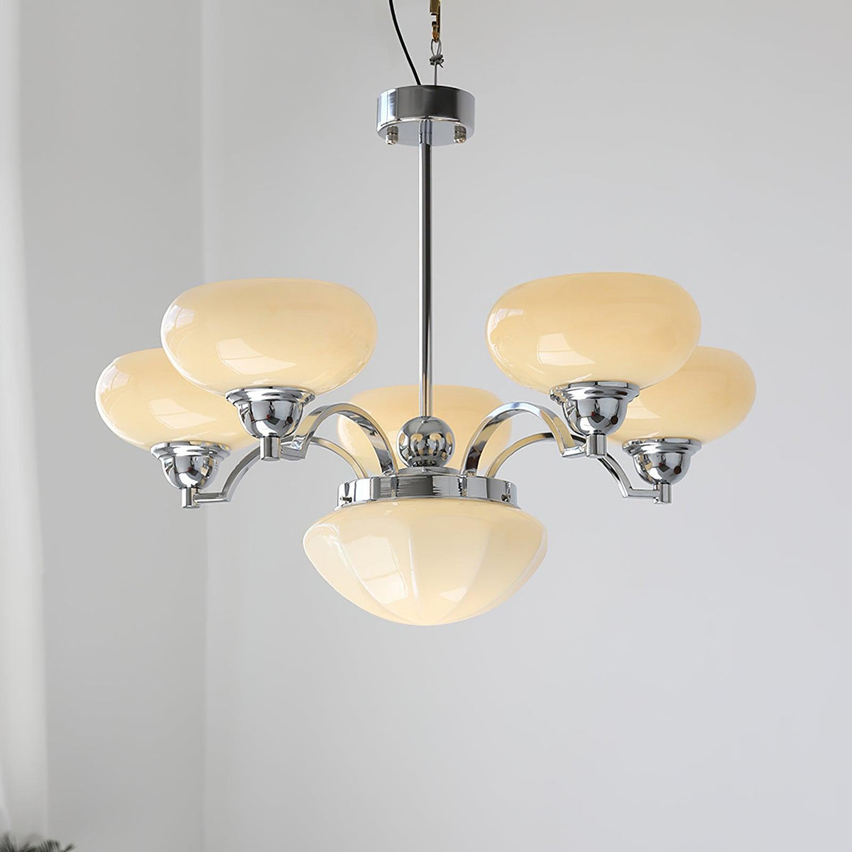 Veliniel kroonluchter Warre Satin Nickel glas IJzer