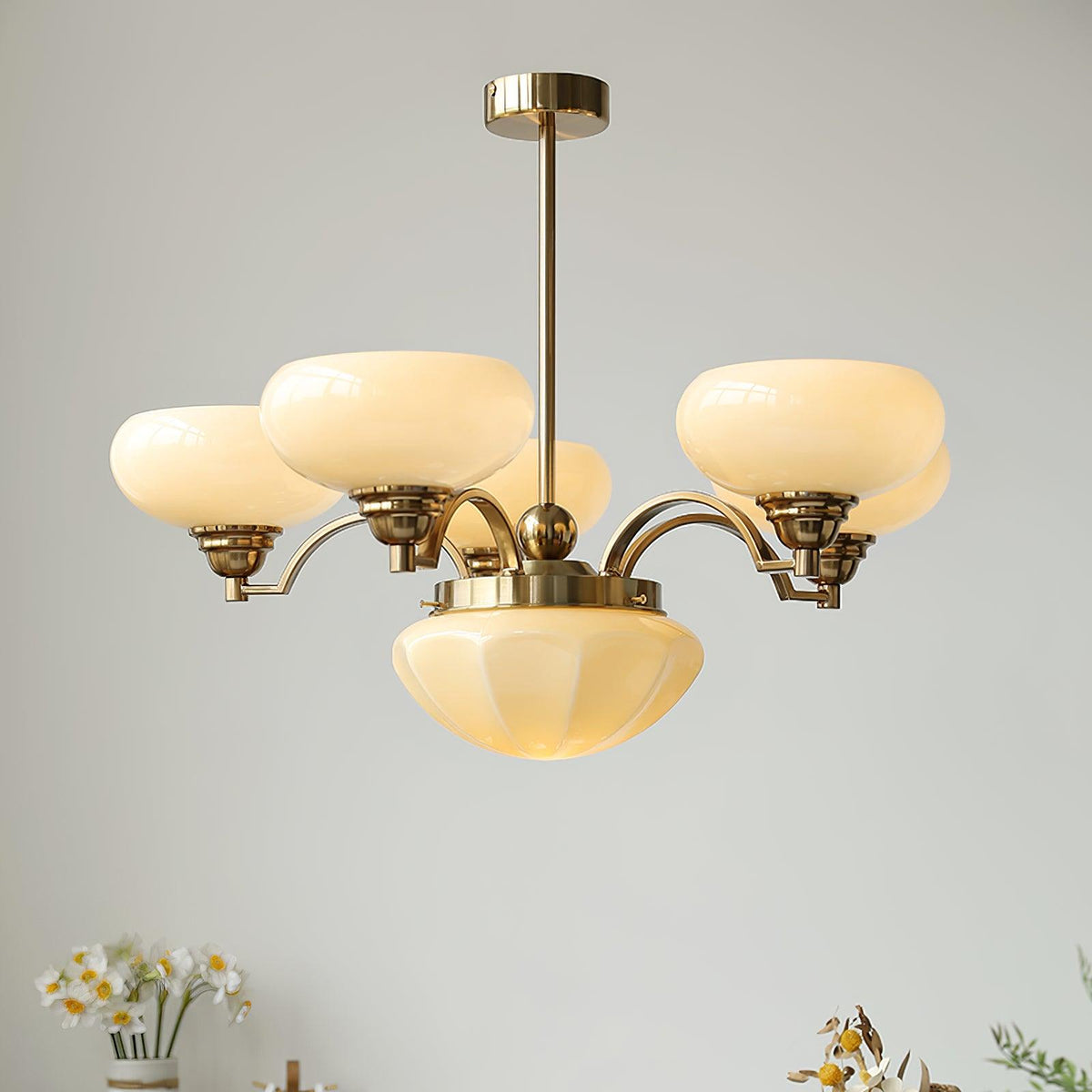 Veliniel kroonluchter Warre Satin Nickel glas IJzer