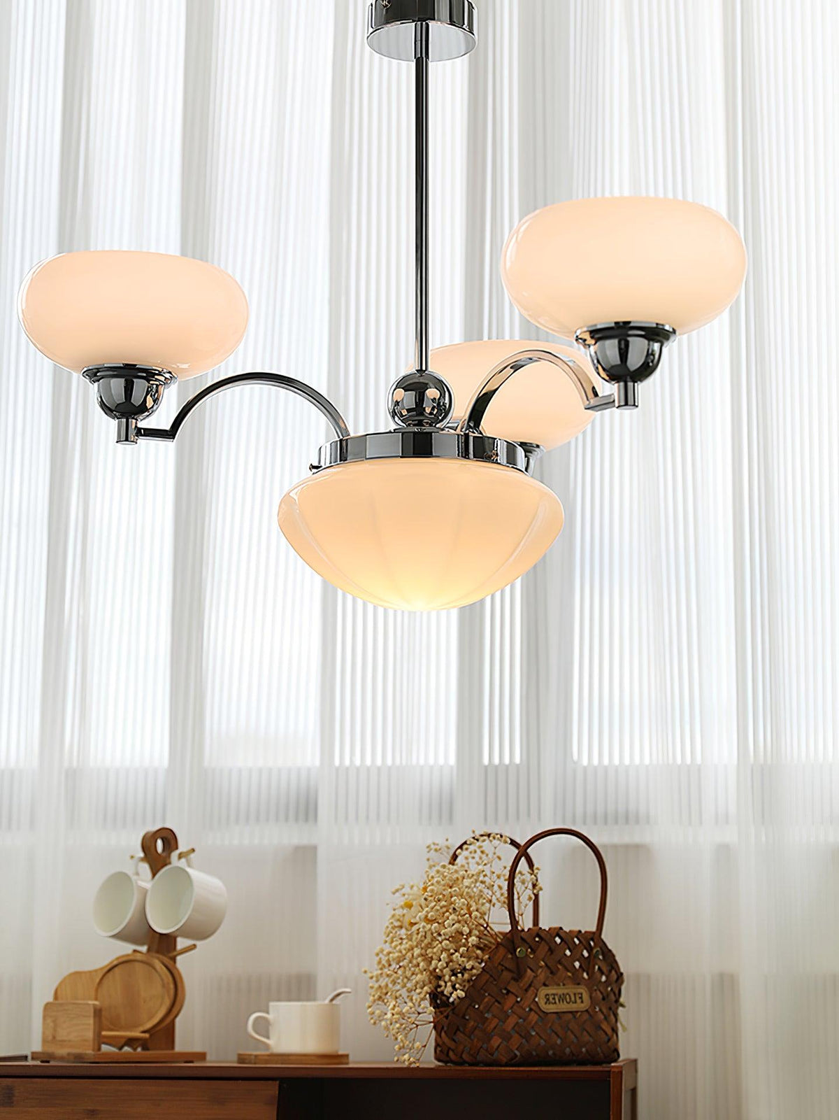 Veliniel kroonluchter Warre Satin Nickel glas IJzer