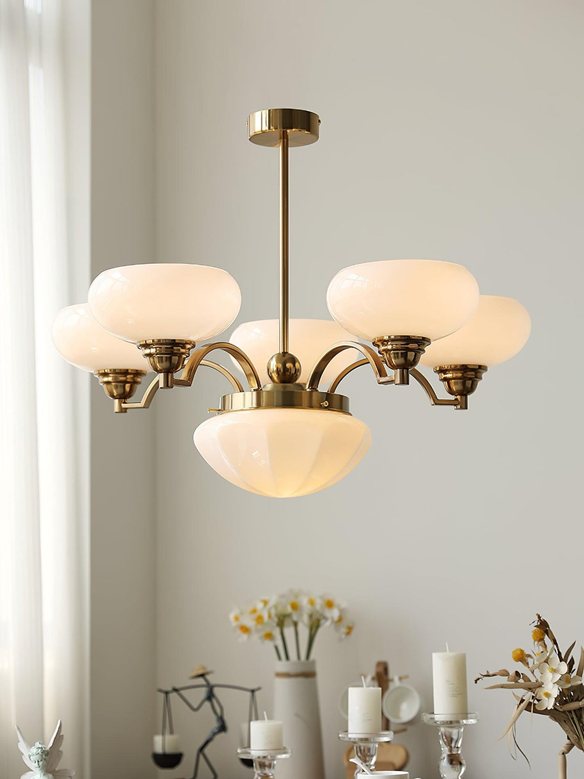 Veliniel kroonluchter Warre Satin Nickel glas IJzer