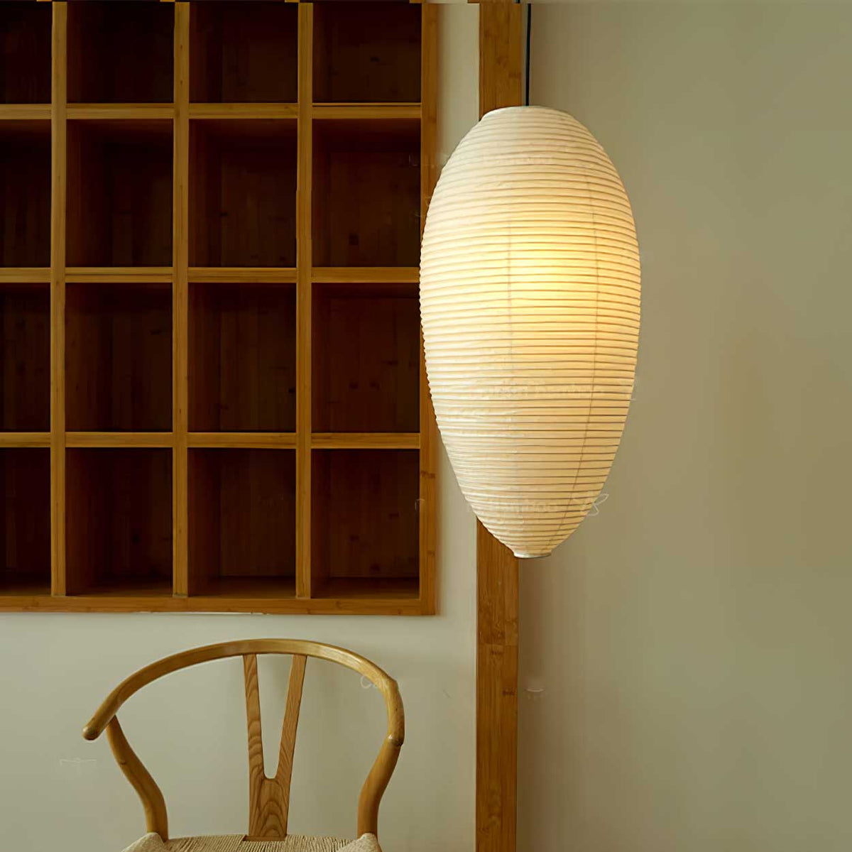 Myraean Moderne minimalistische hanglamp met bamboe en papier in kastanjebruin