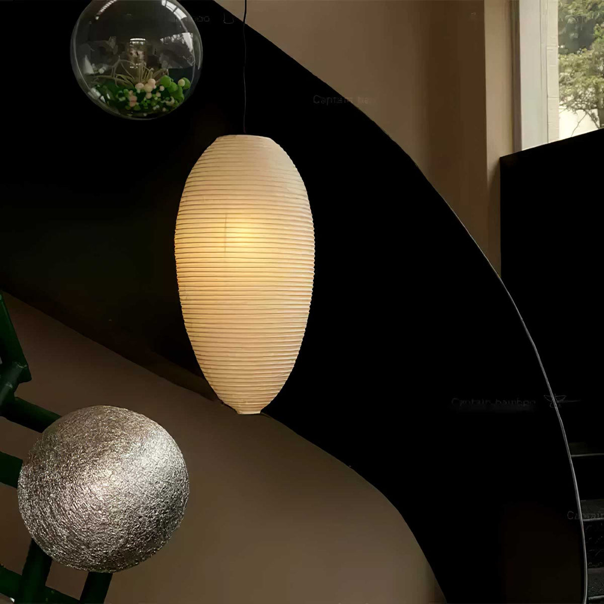 Myraean Moderne minimalistische hanglamp met bamboe en papier in kastanjebruin