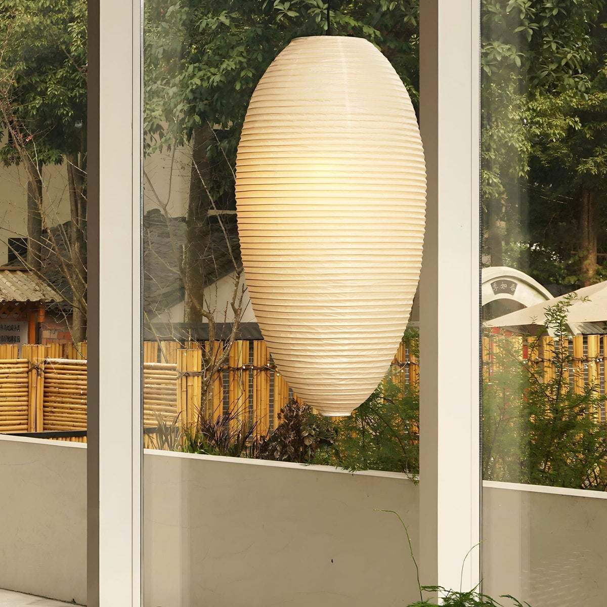 Myraean Moderne minimalistische hanglamp met bamboe en papier in kastanjebruin