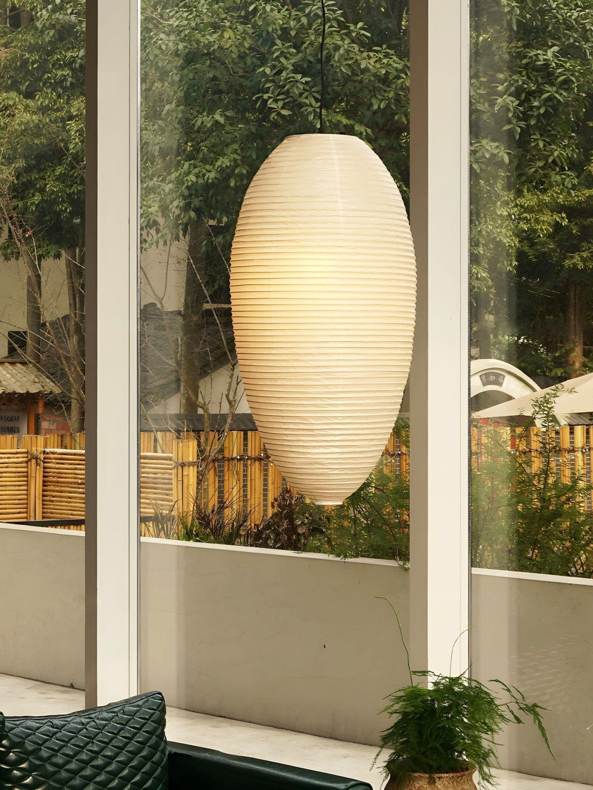 Myraean Moderne minimalistische hanglamp met bamboe en papier in kastanjebruin