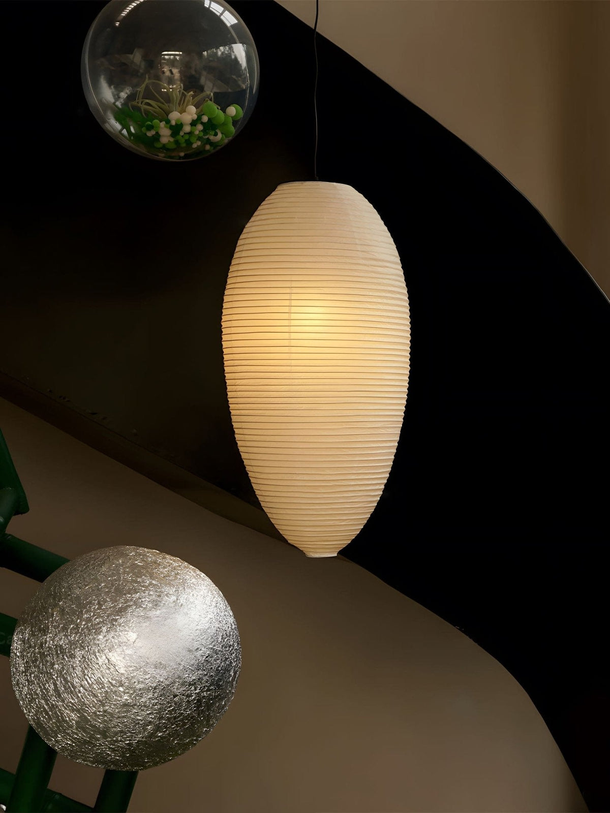 Myraean Moderne minimalistische hanglamp met bamboe en papier in kastanjebruin